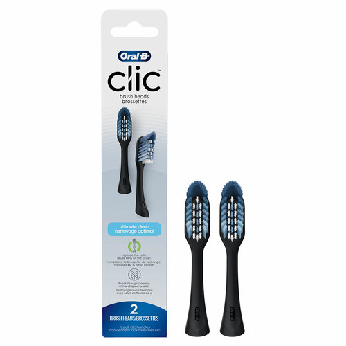 Clic Toothbrush Replacement Brush Heads, Black