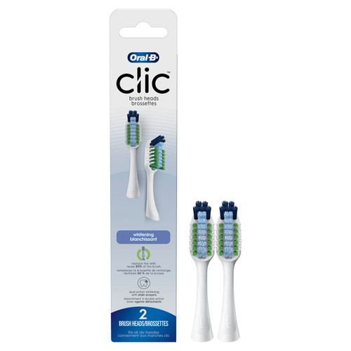 Clic Toothbrush Whitening Replacement Brush Heads, White, 2 Count